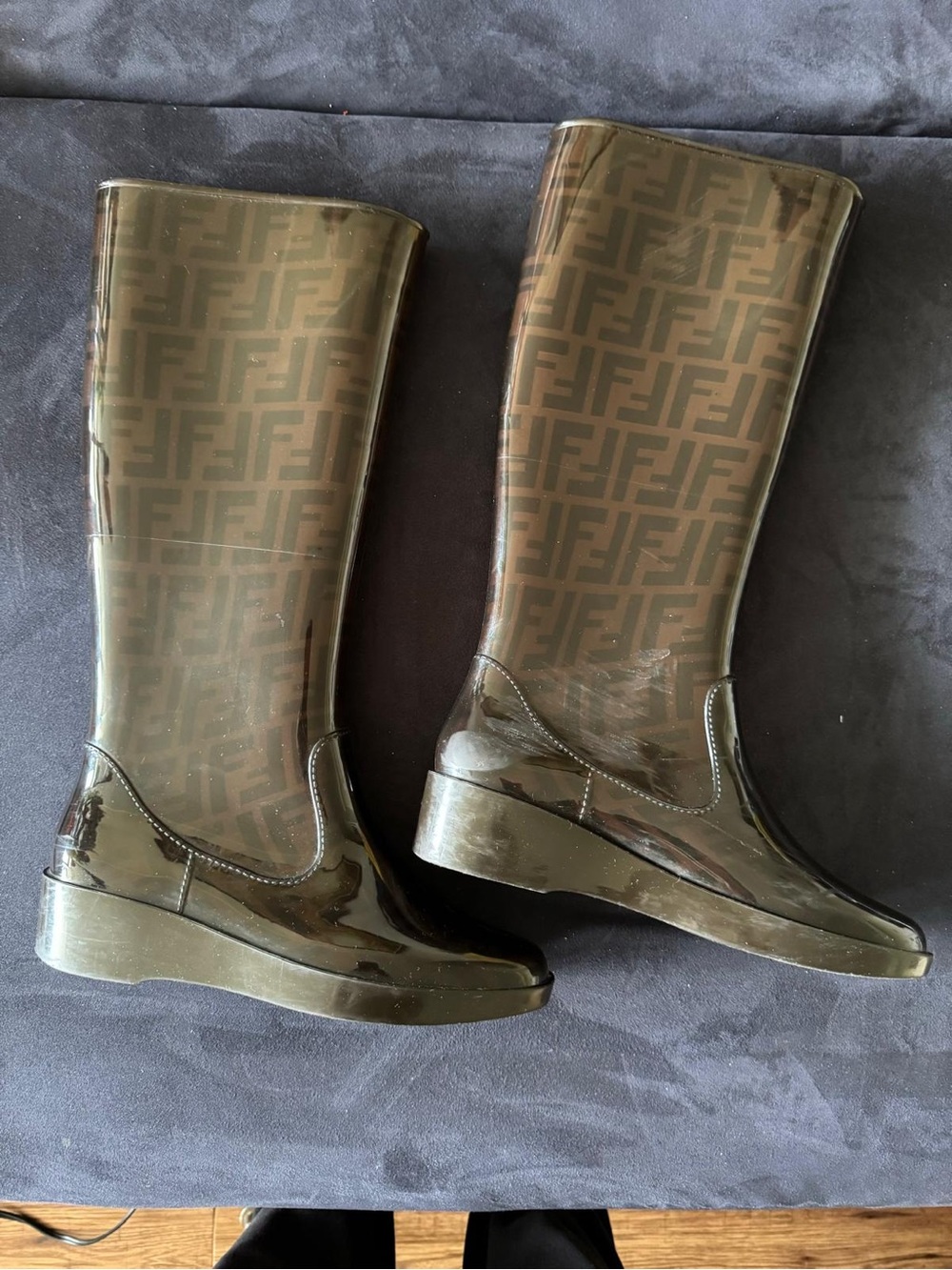 Authentic Fendi FF monogram rubber rain boots in size 9.